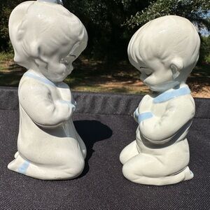 Vintage Inarco Japan Praying Boy & Girl Blue/White Porcelain Figurines 6” H